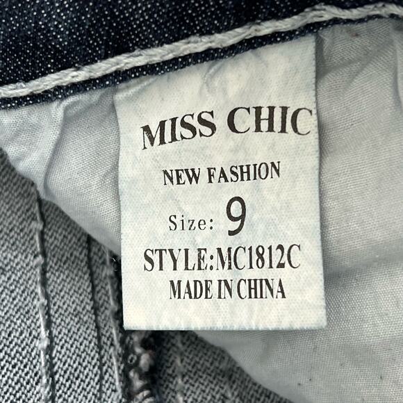 Miss Chic Women's Denim Jeans Size 9 Mid Rise Dark Wash Bling Embroidered - Picture 15 of 15